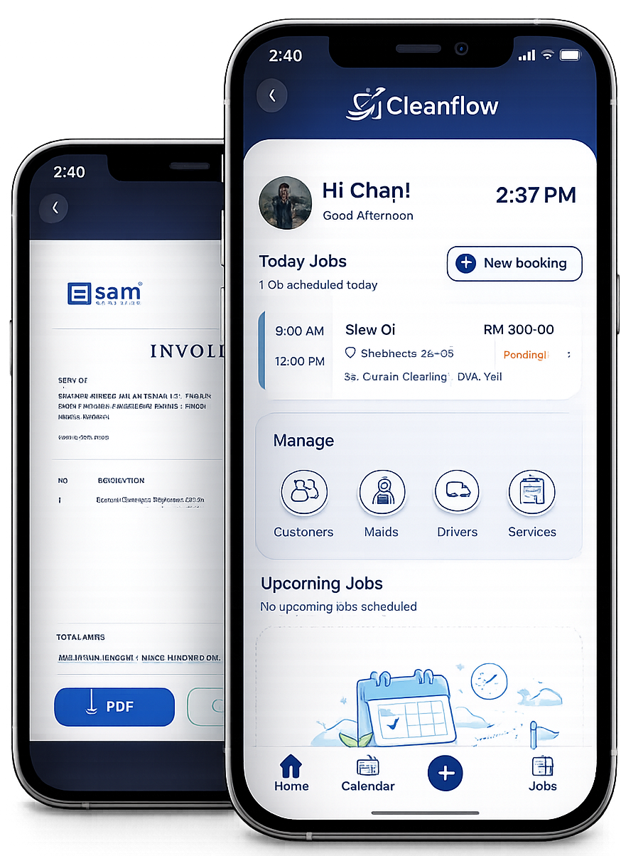 CleanMoo cleaning job management dashboard