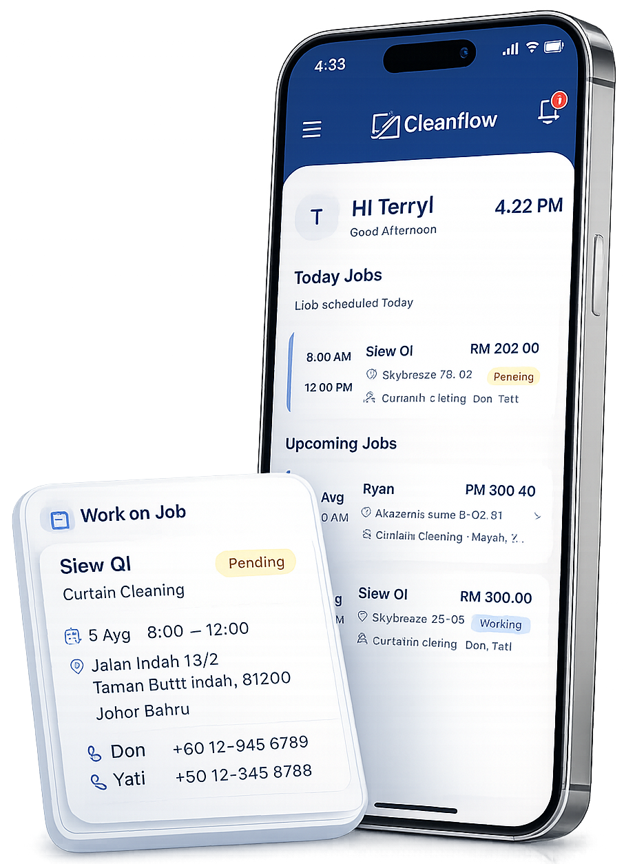 CleanMoo mobile workspace for office and field team operations