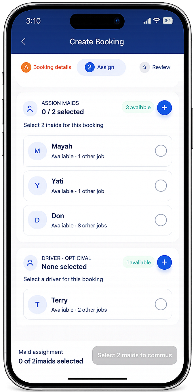 CleanMoo team assignment screen
