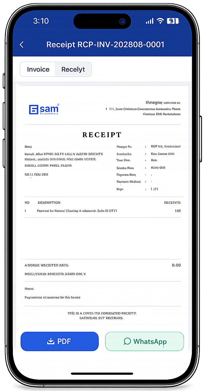 CleanMoo invoices and payment records screen